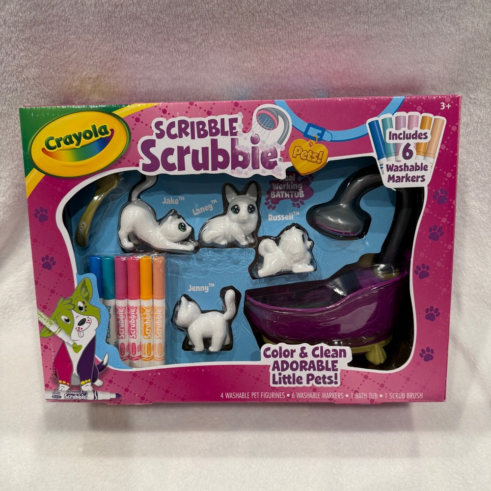 Crayola Scribble Scrubbie Pets Color & Clean Bathtub Playset 4 Pets 6 Markers